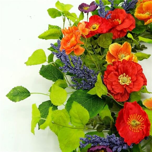 22 inch Artificial Spring Summer Wreaths for Front Door Poppy Wreath - Picture 5 of 8